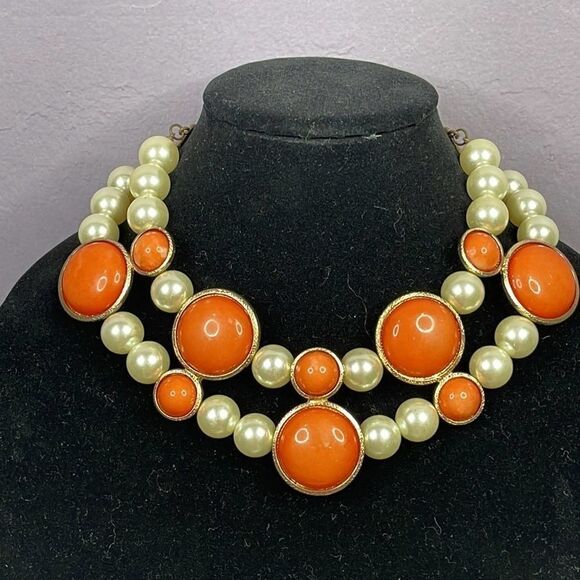 Lucia costume Jewelry Orange Fake Pearl Necklace Chocker - Picture 2 of 6